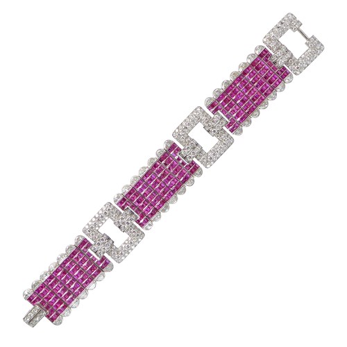 Ruby and diamond strap bracelet